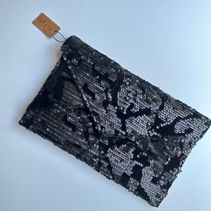 NWT Black Sequin Clutch (with optional chain)